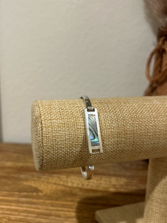 Jewelry 925 Sterling Silver Abalone Shell Hinged Bangle Bracelet