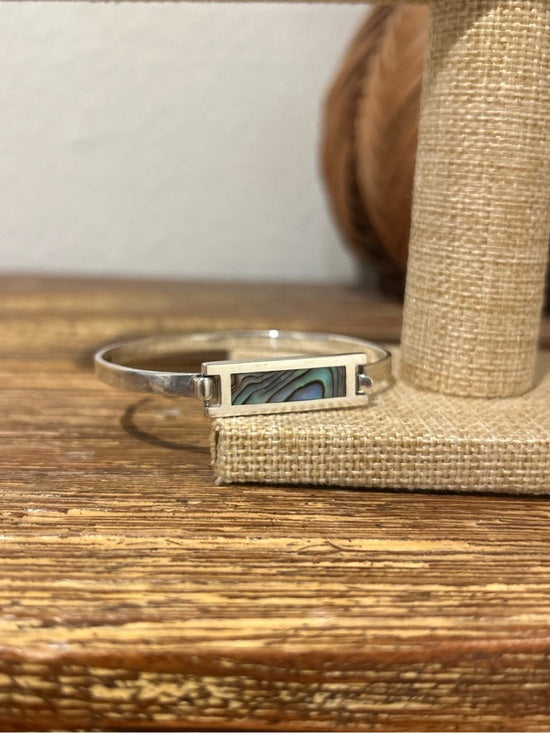 925 Sterling Silver Abalone Shell Hinged Bangle Bracelet