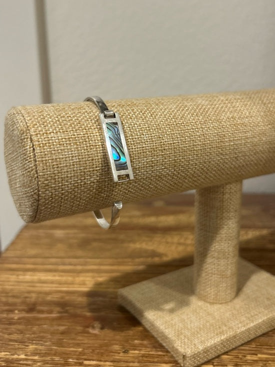 Jewelry 925 Sterling Silver Abalone Shell Hinged Bangle Bracelet