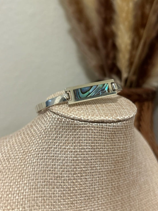 Jewelry 925 Sterling Silver Abalone Shell Hinged Bangle Bracelet