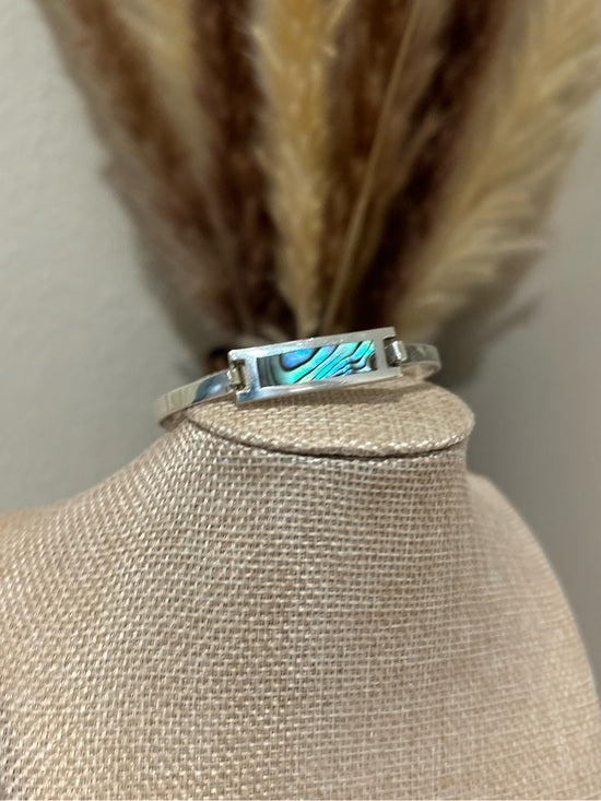925 Sterling Silver Abalone Shell Hinged Bangle Bracelet