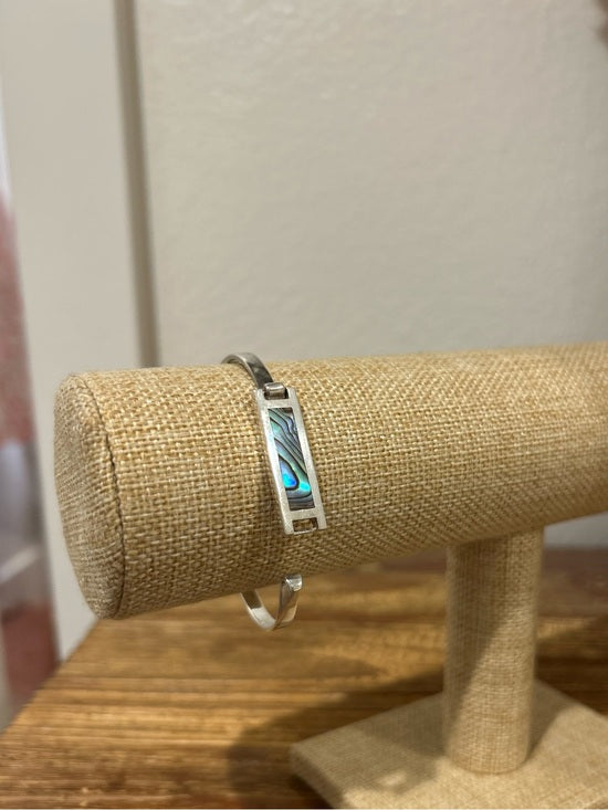 925 Sterling Silver Abalone Shell Hinged Bangle Bracelet