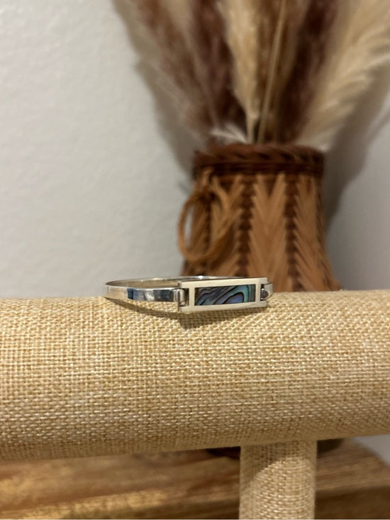 925 Sterling Silver Abalone Shell Hinged Bangle Bracelet