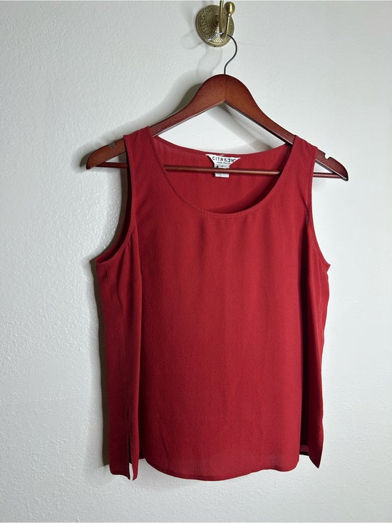 Citron Citron Santa Monica 100% Silk Red Textured Boxy Fit Scoop Neck Tank Top - Silk