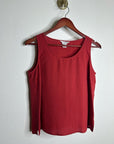 Citron Santa Monica 100% Silk Red Textured Boxy Fit Scoop Neck Tank Top