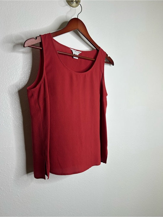 Citron Santa Monica 100% Silk Red Textured Boxy Fit Scoop Neck Tank Top