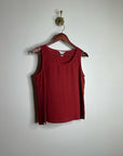 Citron Santa Monica 100% Silk Red Textured Boxy Fit Scoop Neck Tank Top