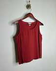 Citron Santa Monica 100% Silk Red Textured Boxy Fit Scoop Neck Tank Top