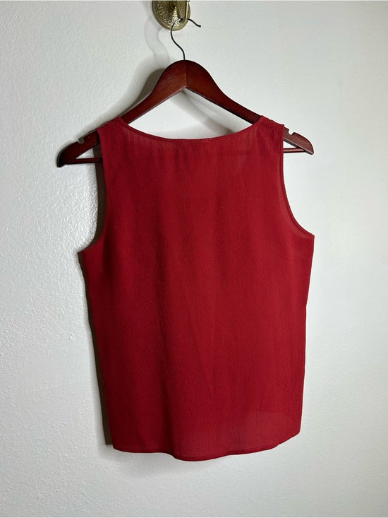 Citron Citron Santa Monica 100% Silk Red Textured Boxy Fit Scoop Neck Tank Top - Silk