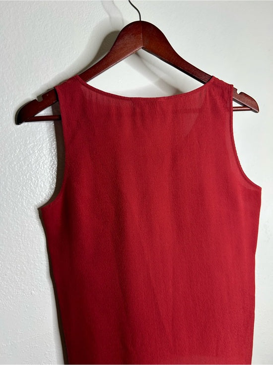 Citron Santa Monica 100% Silk Red Textured Boxy Fit Scoop Neck Tank Top