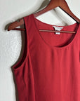 Citron Santa Monica 100% Silk Red Textured Boxy Fit Scoop Neck Tank Top