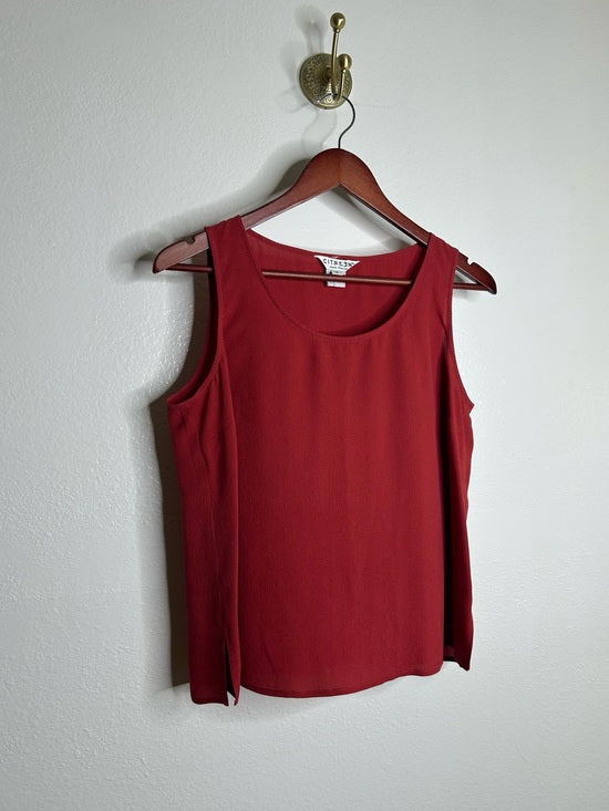 Citron Santa Monica 100% Silk Red Textured Boxy Fit Scoop Neck Tank Top