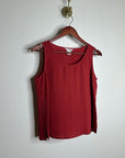 Citron Santa Monica 100% Silk Red Textured Boxy Fit Scoop Neck Tank Top