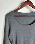 Eileen Fisher 100% Organic Cotton Gray Scoop Neck Long Sleeve T - Shirt Top