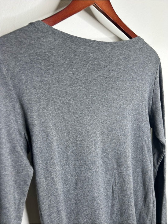 Eileen Fisher 100% Organic Cotton Gray Scoop Neck Long Sleeve T - Shirt Top