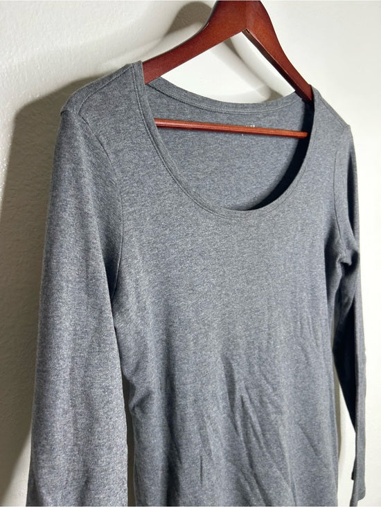 Eileen Fisher 100% Organic Cotton Gray Scoop Neck Long Sleeve T - Shirt Top