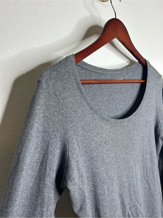 Eileen Fisher 100% Organic Cotton Gray Scoop Neck Long Sleeve T - Shirt Top