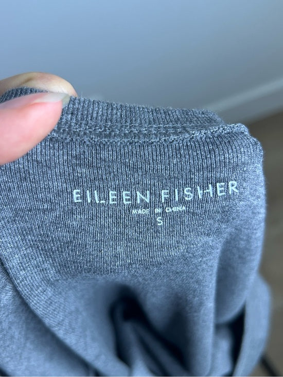 Eileen Fisher 100% Organic Cotton Gray Scoop Neck Long Sleeve T - Shirt Top