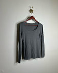 Eileen Fisher 100% Organic Cotton Gray Scoop Neck Long Sleeve T - Shirt Top
