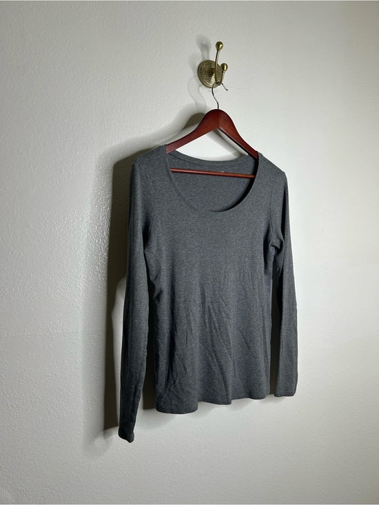Eileen Fisher 100% Organic Cotton Gray Scoop Neck Long Sleeve T - Shirt Top