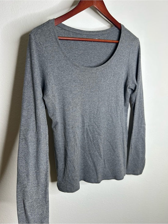 Eileen Fisher 100% Organic Cotton Gray Scoop Neck Long Sleeve T - Shirt Top