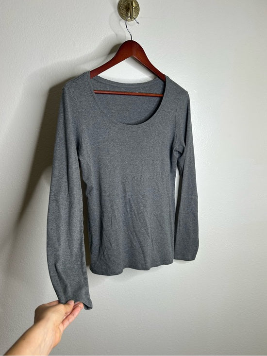 Eileen Fisher 100% Organic Cotton Gray Scoop Neck Long Sleeve T - Shirt Top