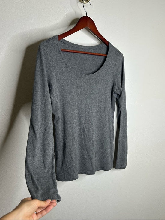 Eileen Fisher 100% Organic Cotton Gray Scoop Neck Long Sleeve T - Shirt Top