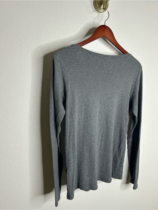 Eileen Fisher 100% Organic Cotton Gray Scoop Neck Long Sleeve T - Shirt Top