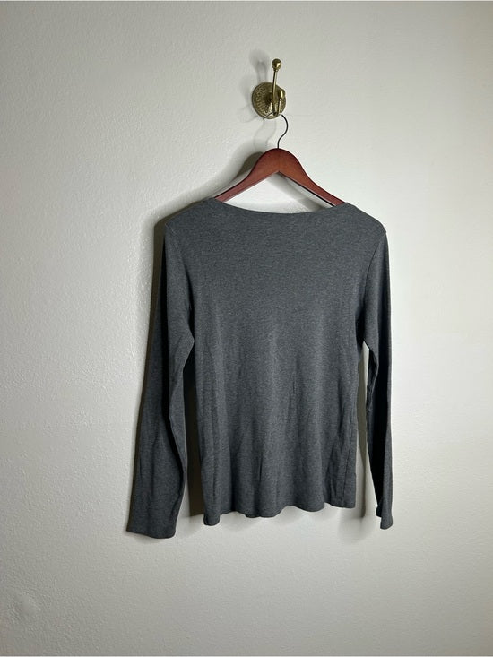 Eileen Fisher 100% Organic Cotton Gray Scoop Neck Long Sleeve T - Shirt Top