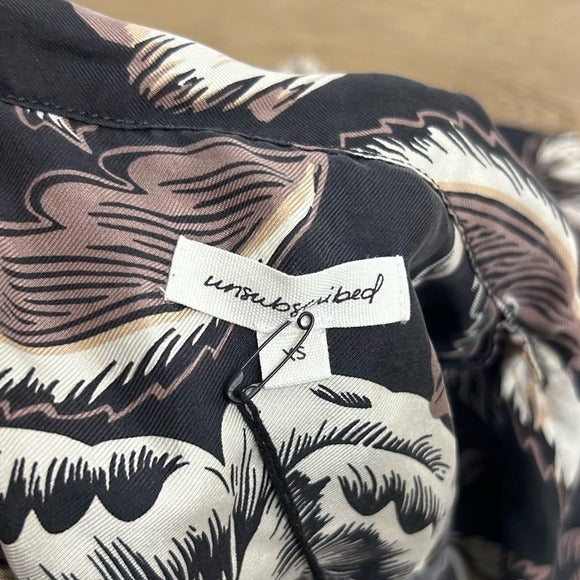 Unsubscribed 100% Silk Black Floral Pajama Set Cropped Top Wide Leg Pant