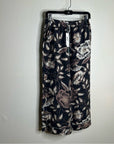Unsubscribed 100% Silk Black Floral Pajama Set Cropped Top Wide Leg Pant