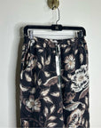 Unsubscribed 100% Silk Black Floral Pajama Set Cropped Top Wide Leg Pant