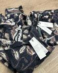 Unsubscribed 100% Silk Black Floral Pajama Set Cropped Top Wide Leg Pant