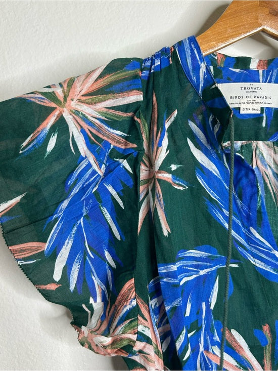 Trovata Birds of Paradis Cotton Ramie Short Sleeve Lightweight Blouse Top
