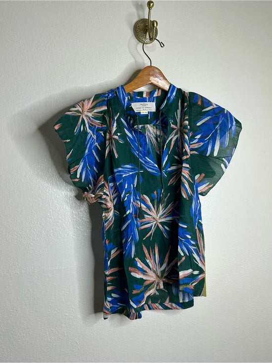 Trovata Trovata Birds of Paradis Cotton Ramie Short Sleeve Lightweight Blouse Top - Cotton, Rayon