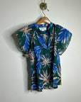Trovata Birds of Paradis Cotton Ramie Short Sleeve Lightweight Blouse Top