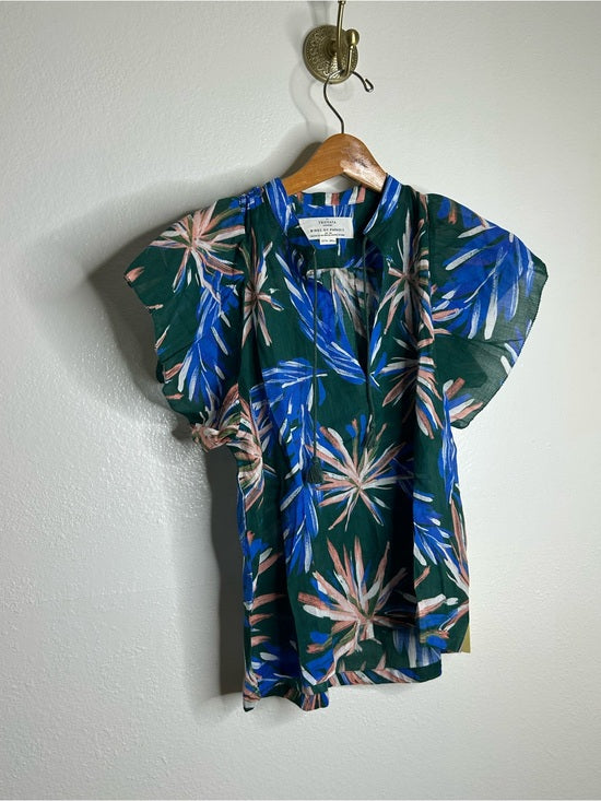 Trovata Birds of Paradis Cotton Ramie Short Sleeve Lightweight Blouse Top