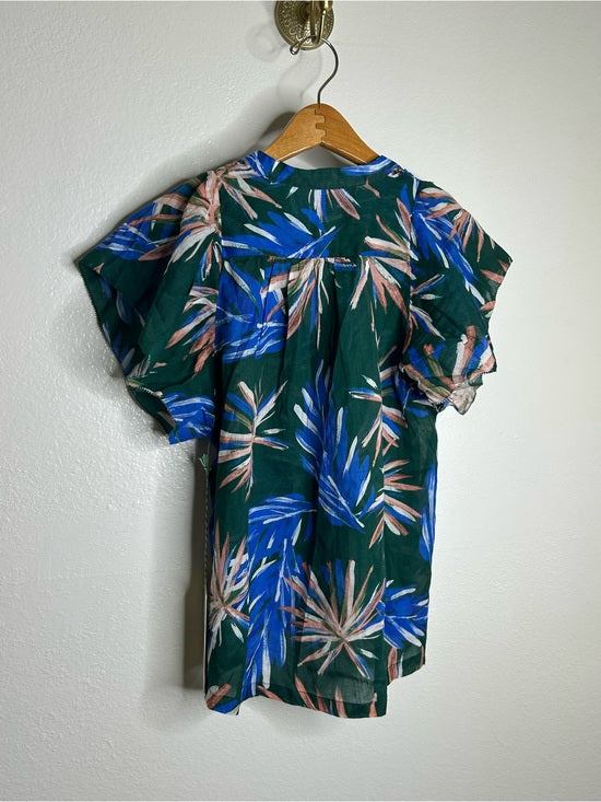 Trovata Birds of Paradis Cotton Ramie Short Sleeve Lightweight Blouse Top
