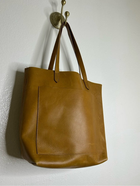Madewell 100% Leather Tan Transport Tote Bag Front Pocket