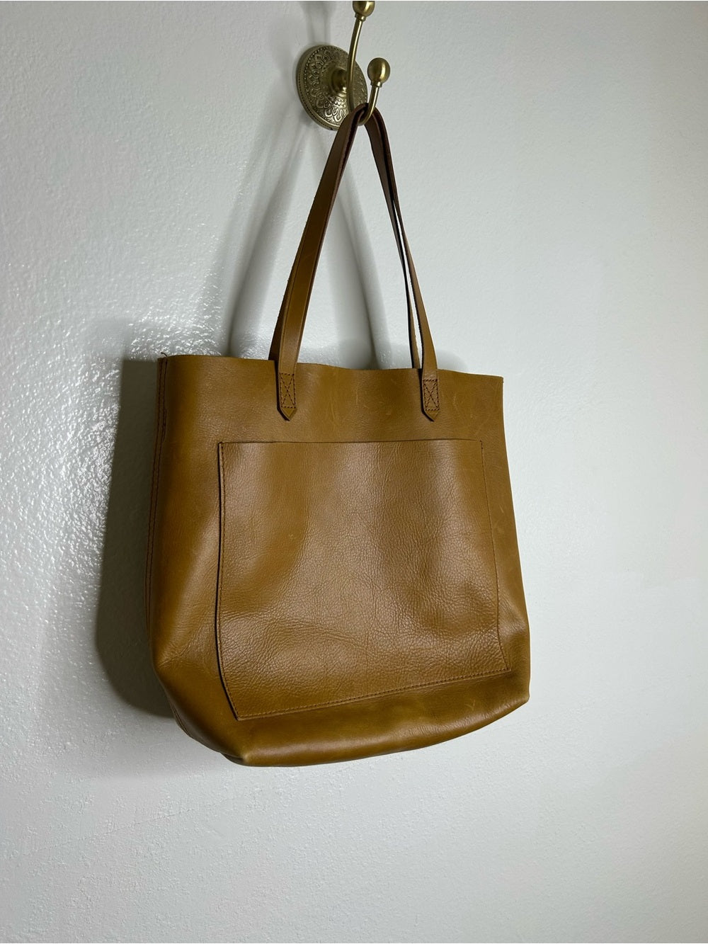Madewell 100% Leather Tan Transport Tote Bag Front Pocket
