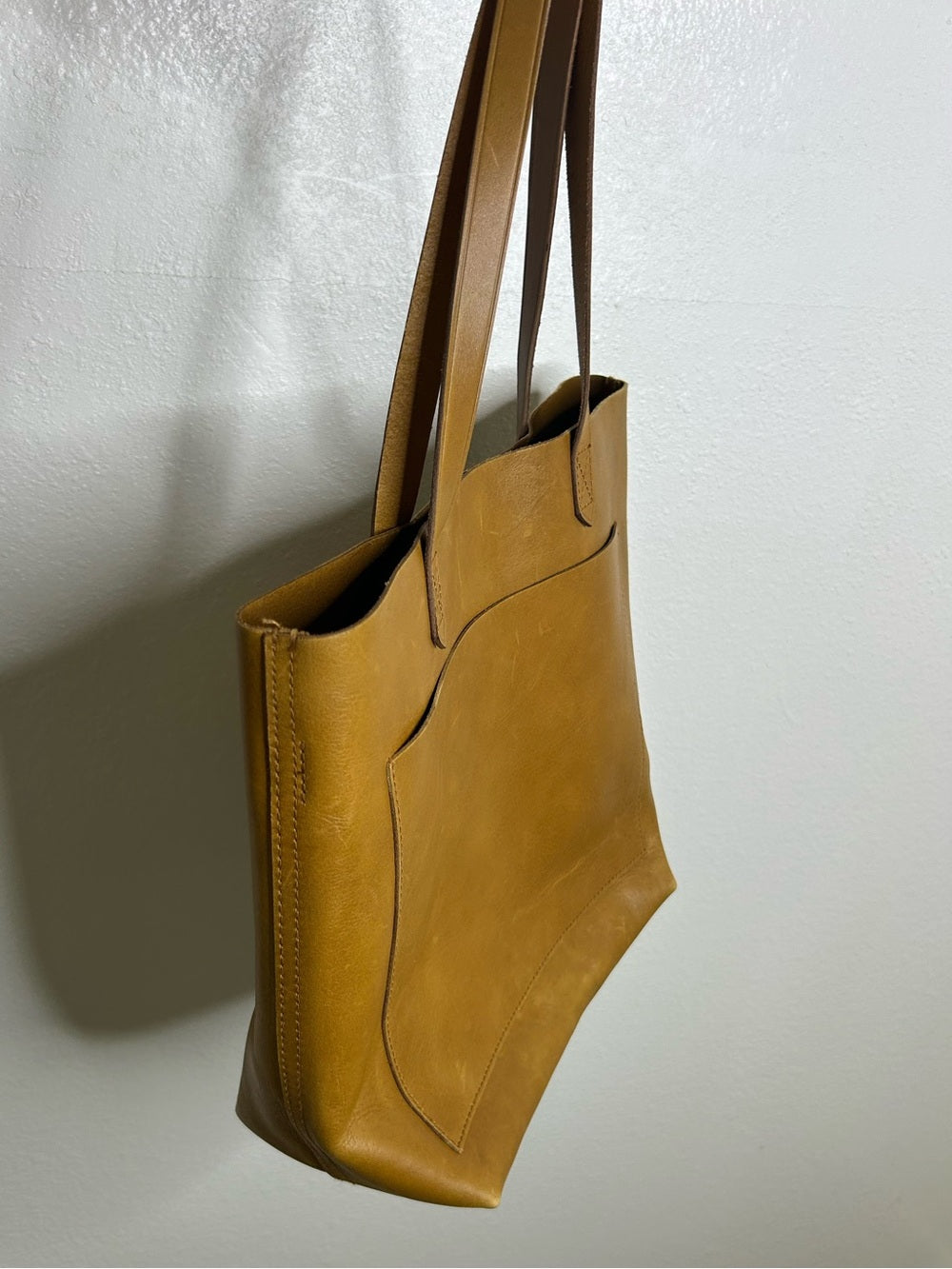 Madewell 100% Leather Tan Transport Tote Bag Front Pocket