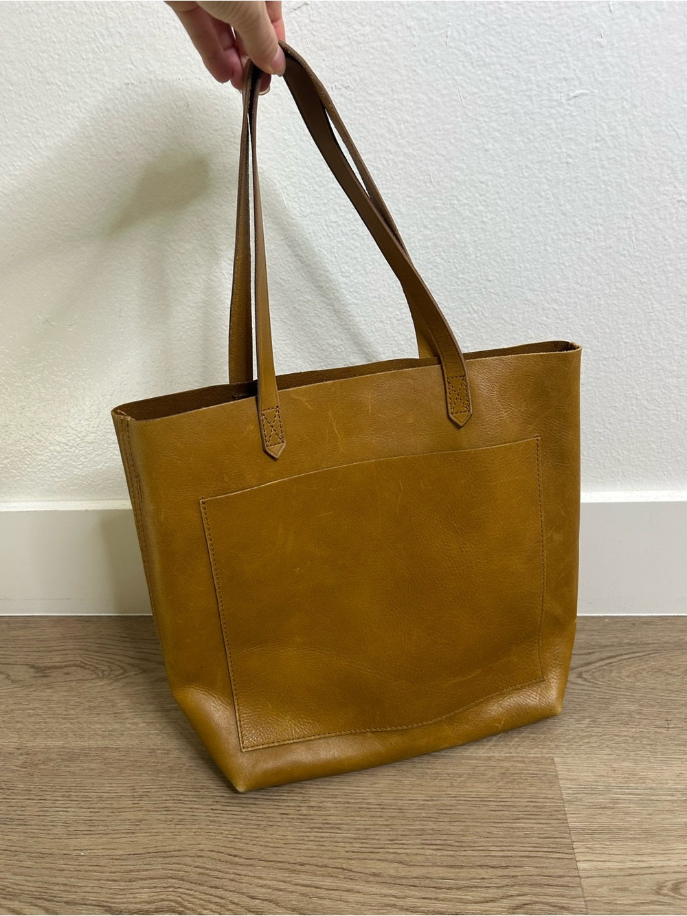 Madewell 100% Leather Tan Transport Tote Bag Front Pocket