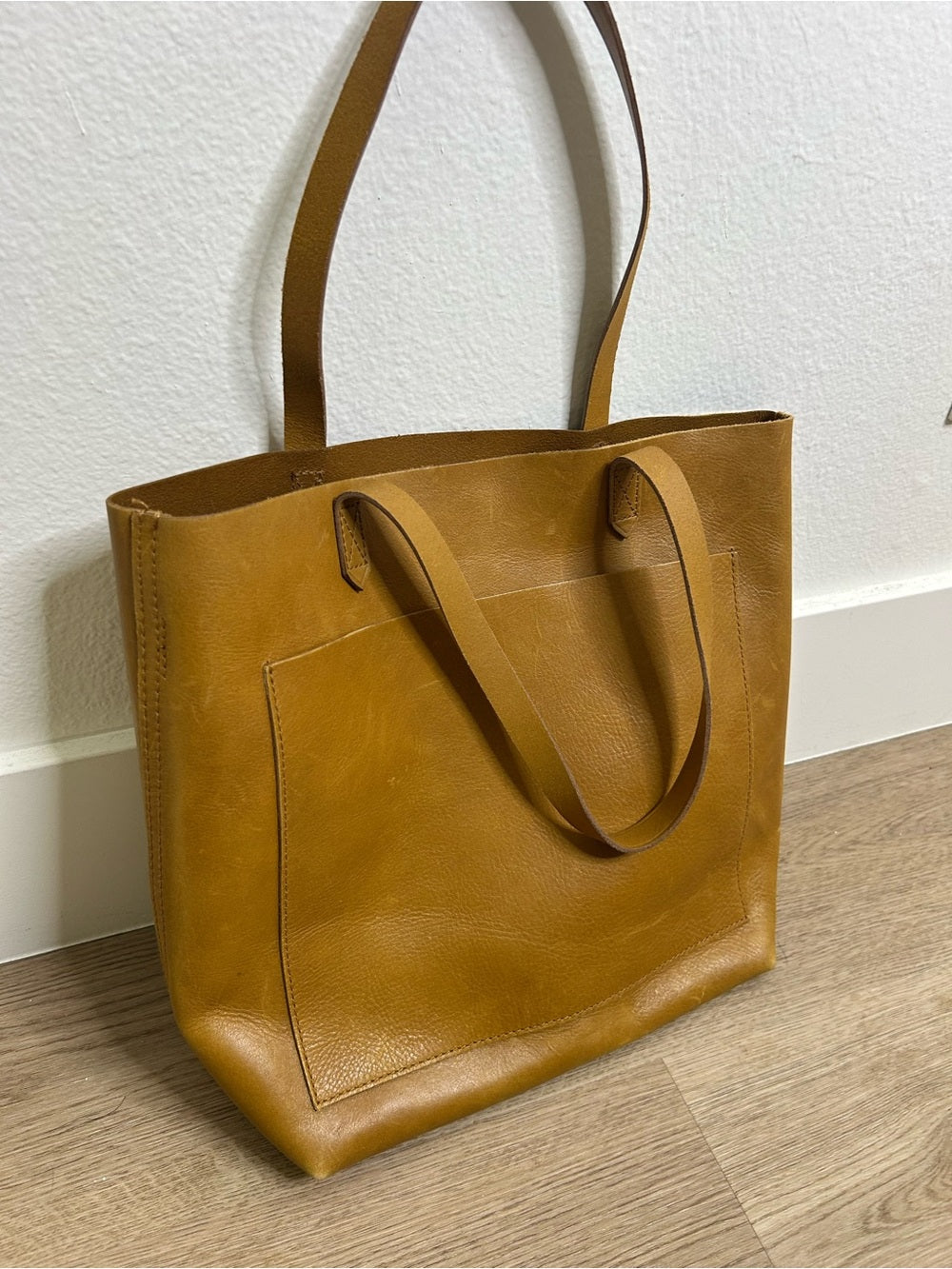 Madewell 100% Leather Tan Transport Tote Bag Front Pocket