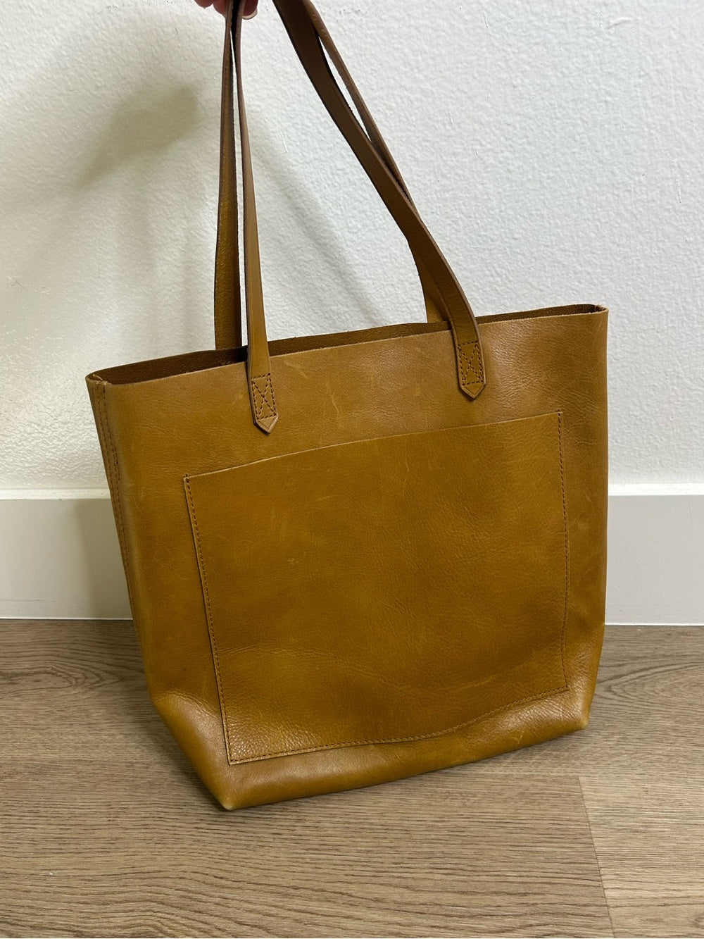 Madewell 100% Leather Tan Transport Tote Bag Front Pocket