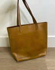 Madewell 100% Leather Tan Transport Tote Bag Front Pocket