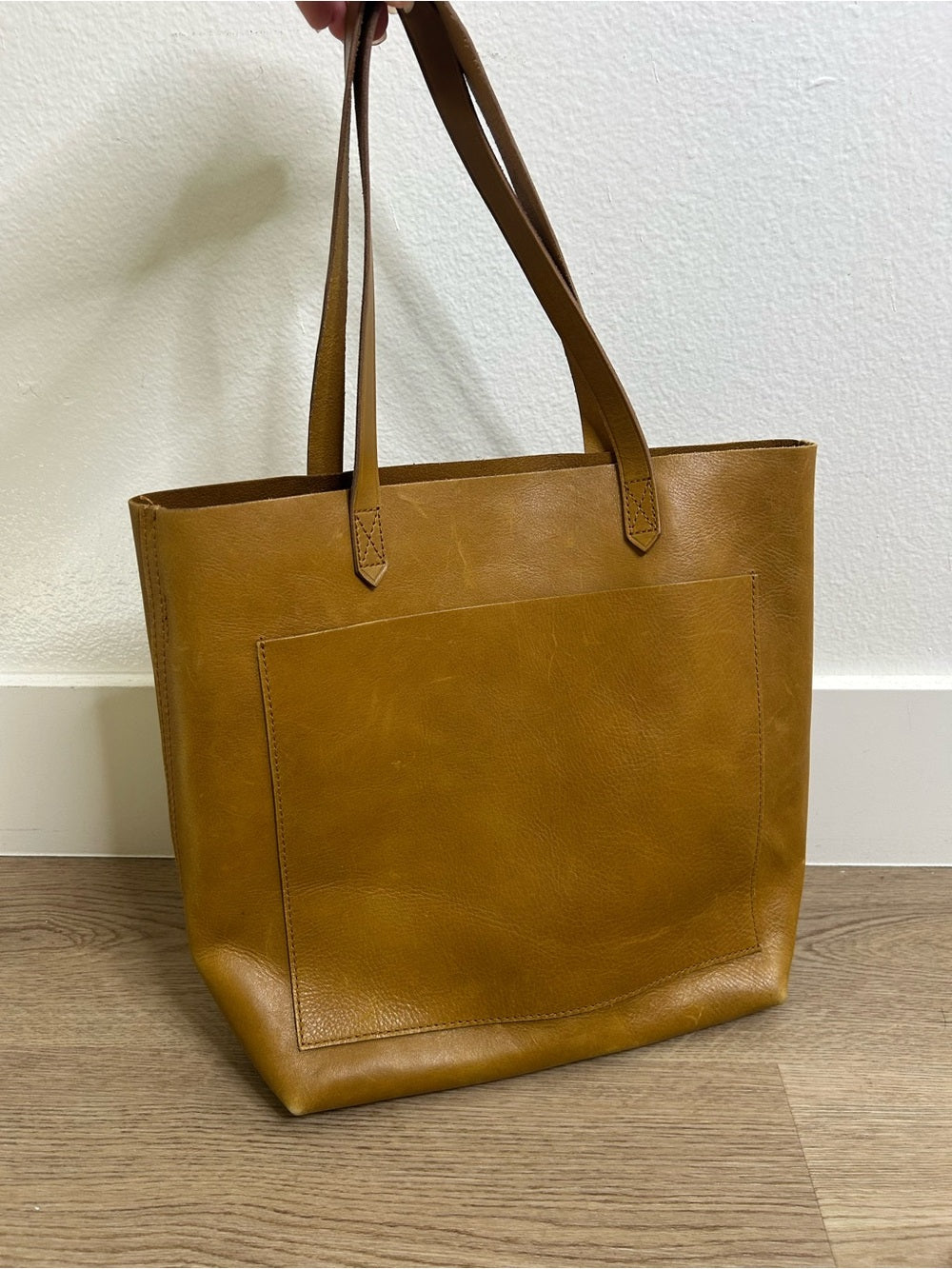 Madewell 100% Leather Tan Transport Tote Bag Front Pocket