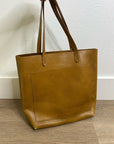 Madewell 100% Leather Tan Transport Tote Bag Front Pocket