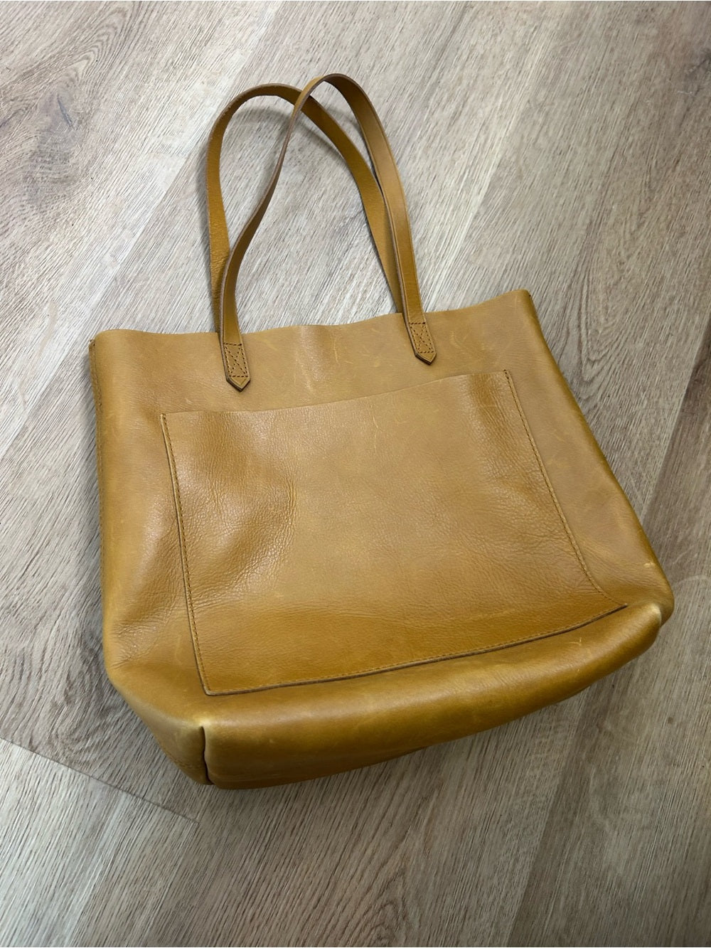 Madewell 100% Leather Tan Transport Tote Bag Front Pocket