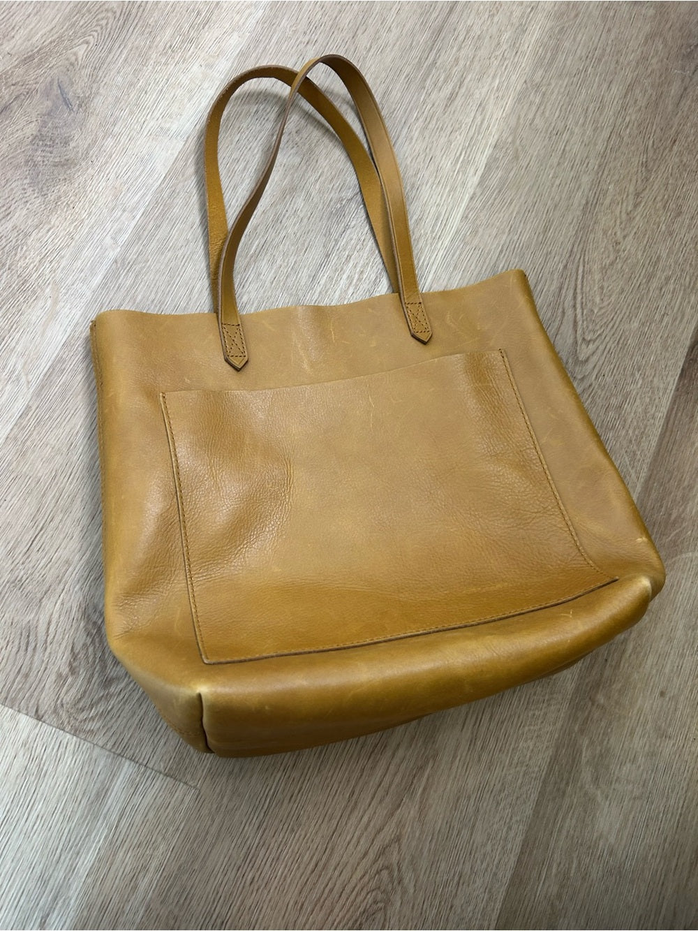 Madewell 100% Leather Tan Transport Tote Bag Front Pocket