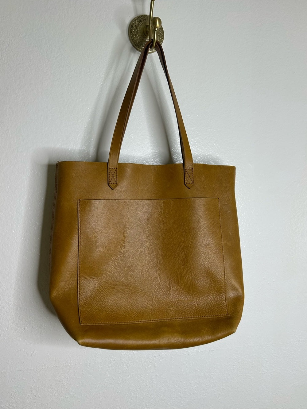 Madewell 100% Leather Tan Transport Tote Bag Front Pocket